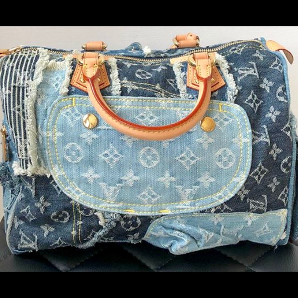Authentic Louis Vuitton Blue Denim  SPEEDY 30